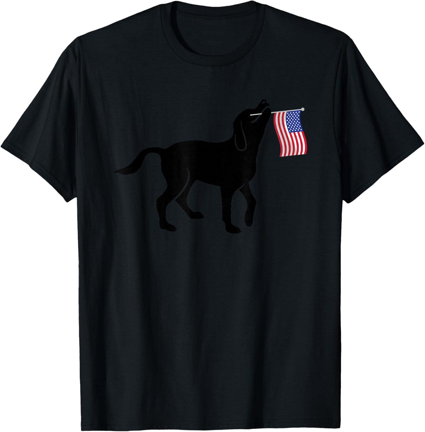 Black Lab Dog Holding July 4th Patriotic USA Flag T-Shirt - T-Shirt | Black