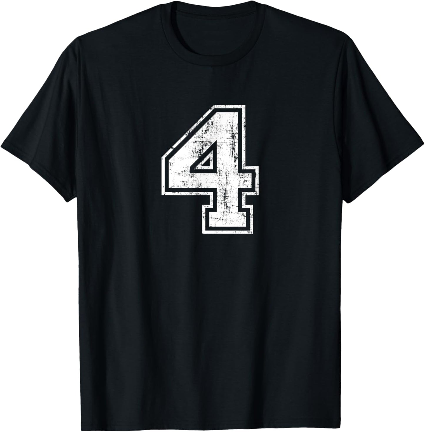 Number 4 Four Varsity Distressed Vintage Sport Training Gym T-Shirt - T-Shirt | Black