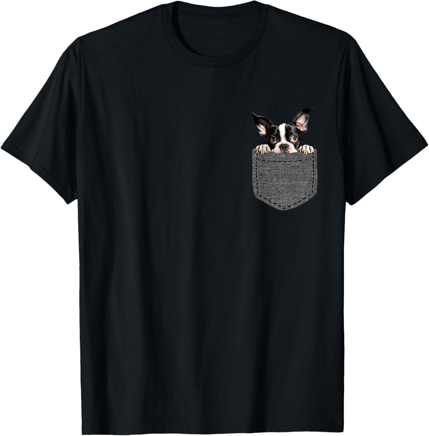 Boston Terrier Dog in Pocket Women Girls Kids T-Shirt - T-Shirt | Black
