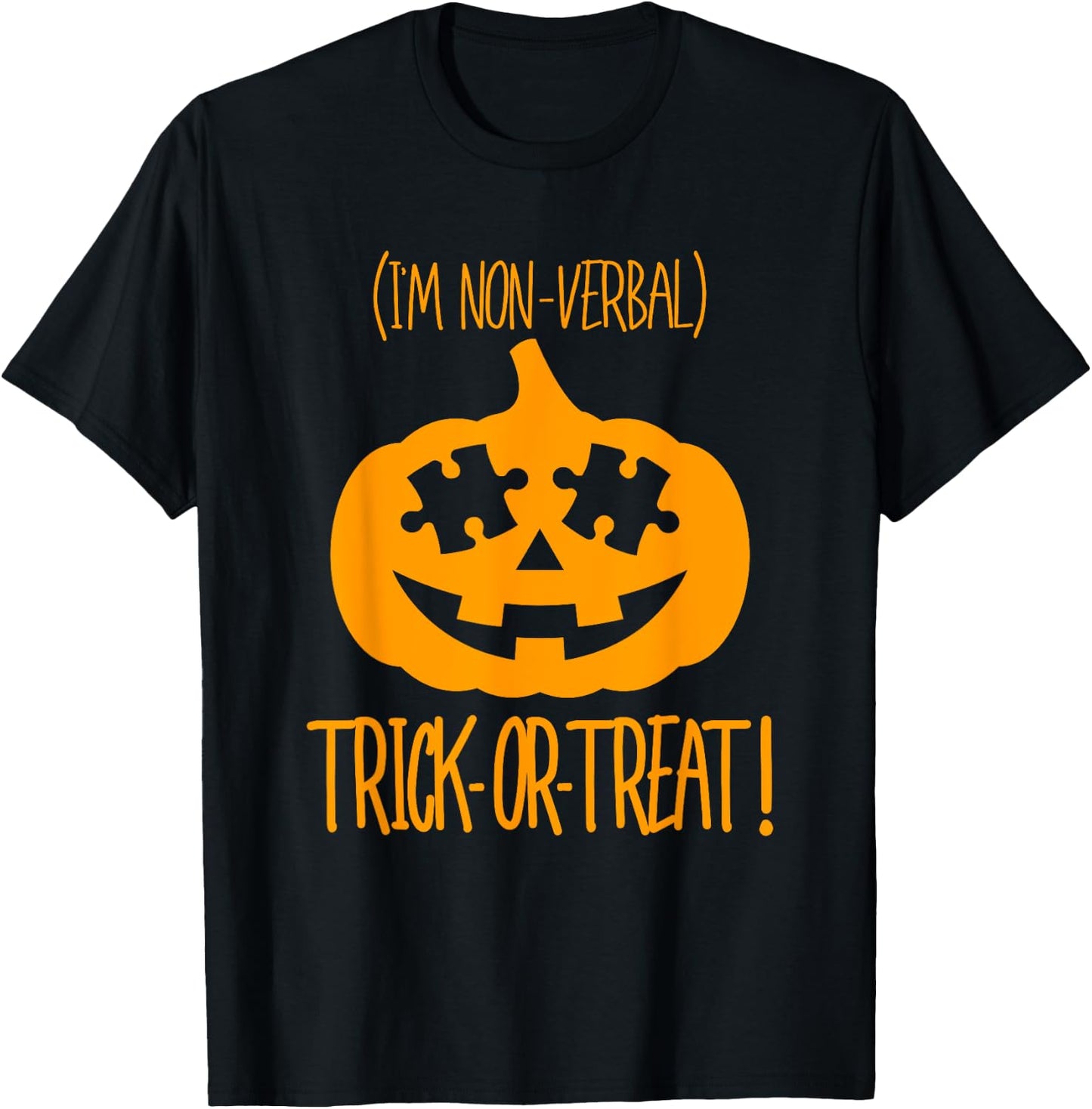 Trick or Treat Non-Verbal Halloween Pumpkin Autism Awareness T-Shirt - T-Shirt | Black