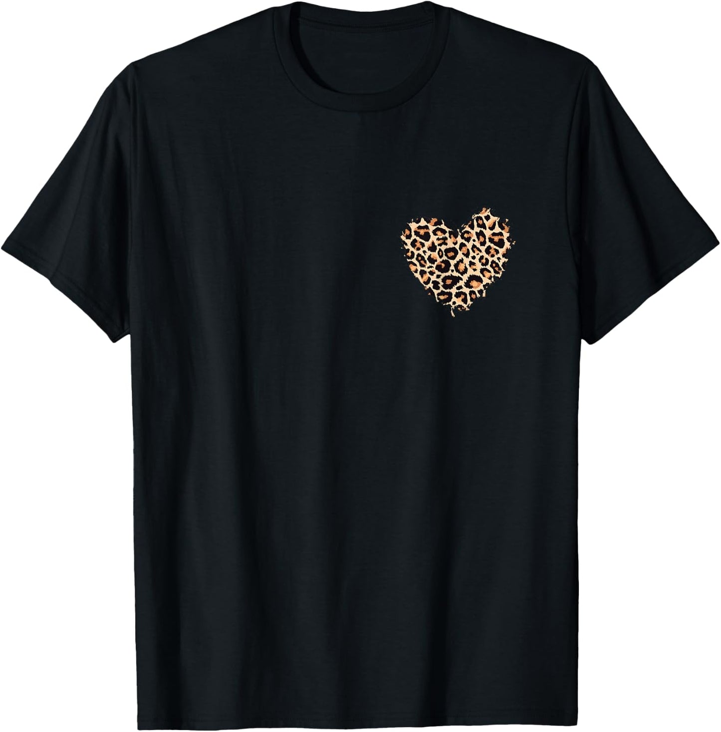 Leopard Heart Animal Leopard Cheetah Print Heart Pocket T-Shirt - T-Shirt | Black