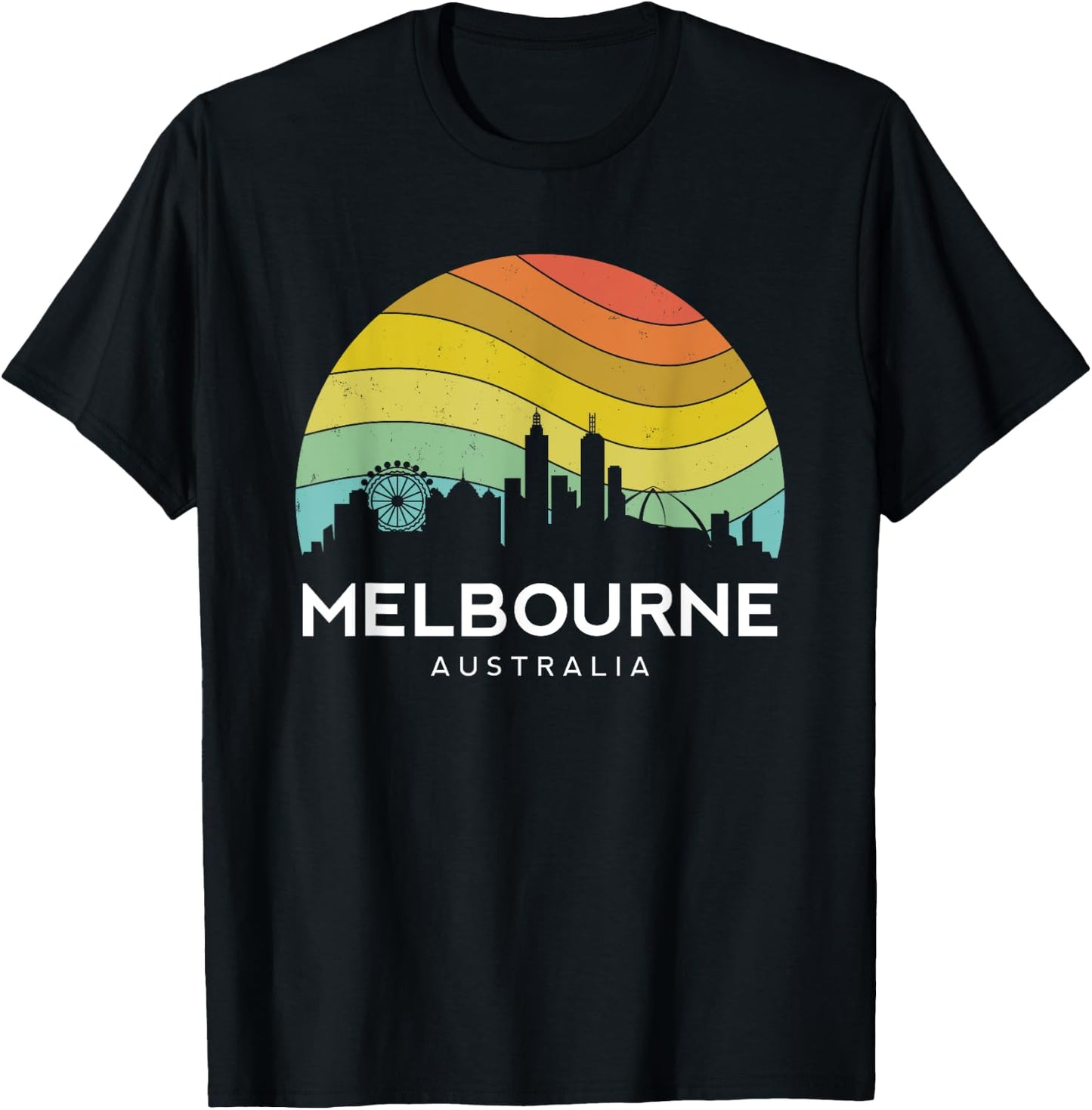Melbourne Australia Retro Vintage Flag Outback Kangaroo Mate T-Shirt - T-Shirt | Black