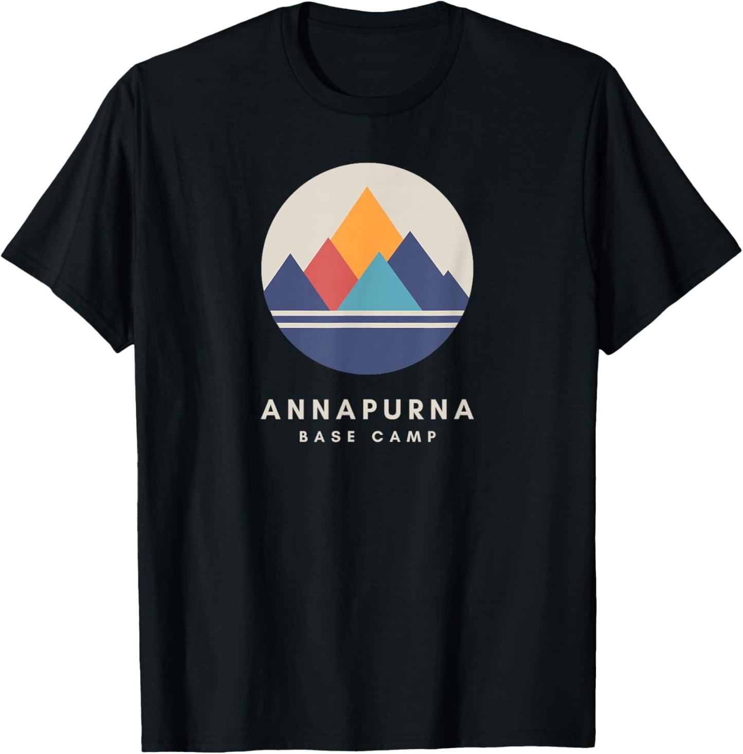 Minimalistic Annapurna Base Camp Mountain Motif Hiking T-Shirt - T-Shirt | Black