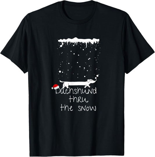 Cute Christmas Dog, Dachshund thru the snow T-Shirt - T-Shirt | Black