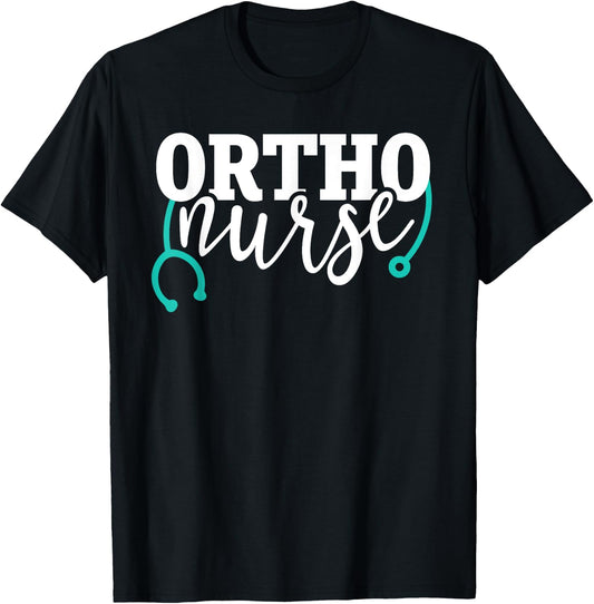 Cute Ortho Nurse - Teal Stethoscope - Orthopaedic RN T-Shirt - T-Shirt | Black
