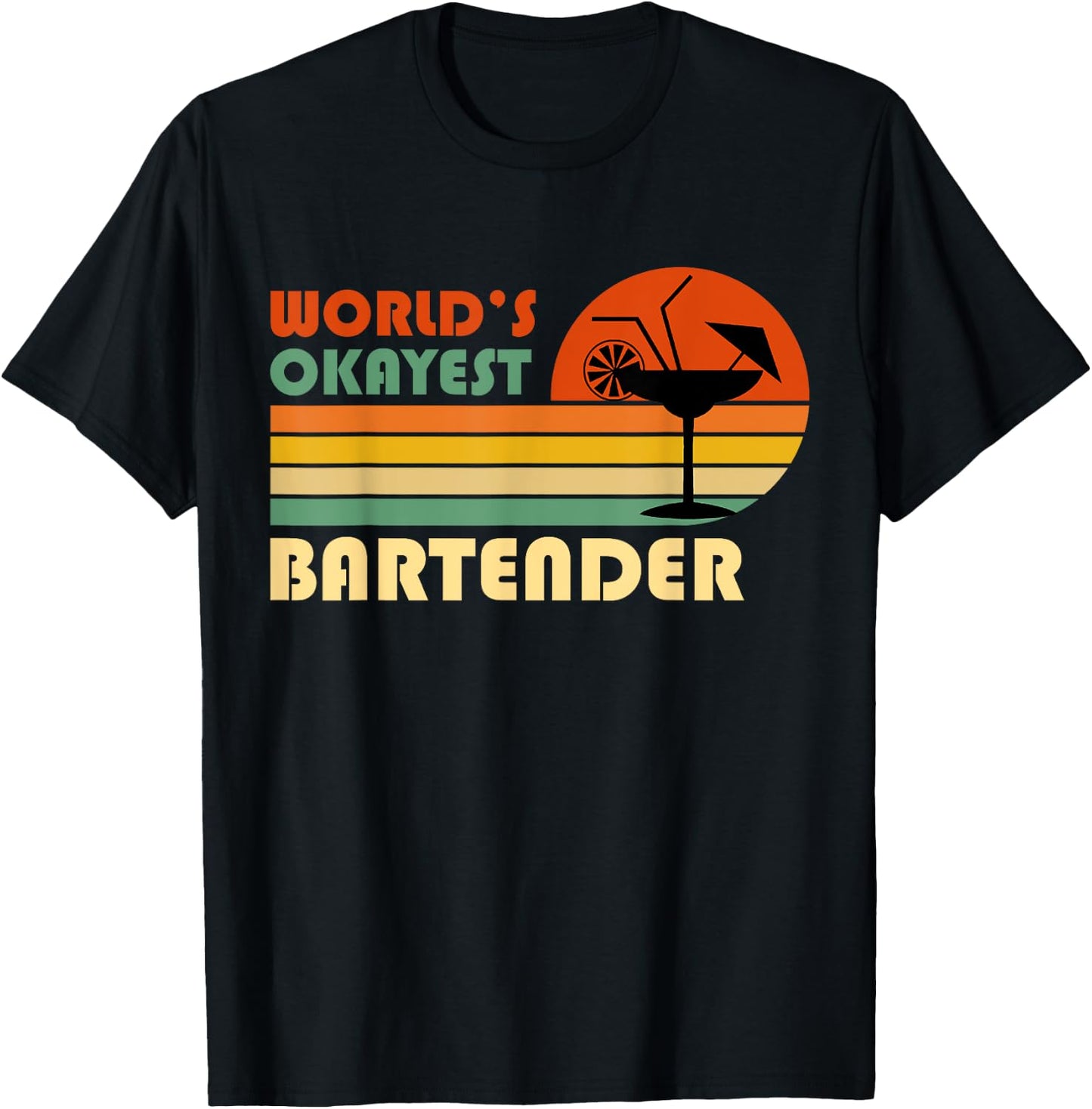 World's Okayest Bartender - Funny Retro Vintage T-Shirt - T-Shirt | Black