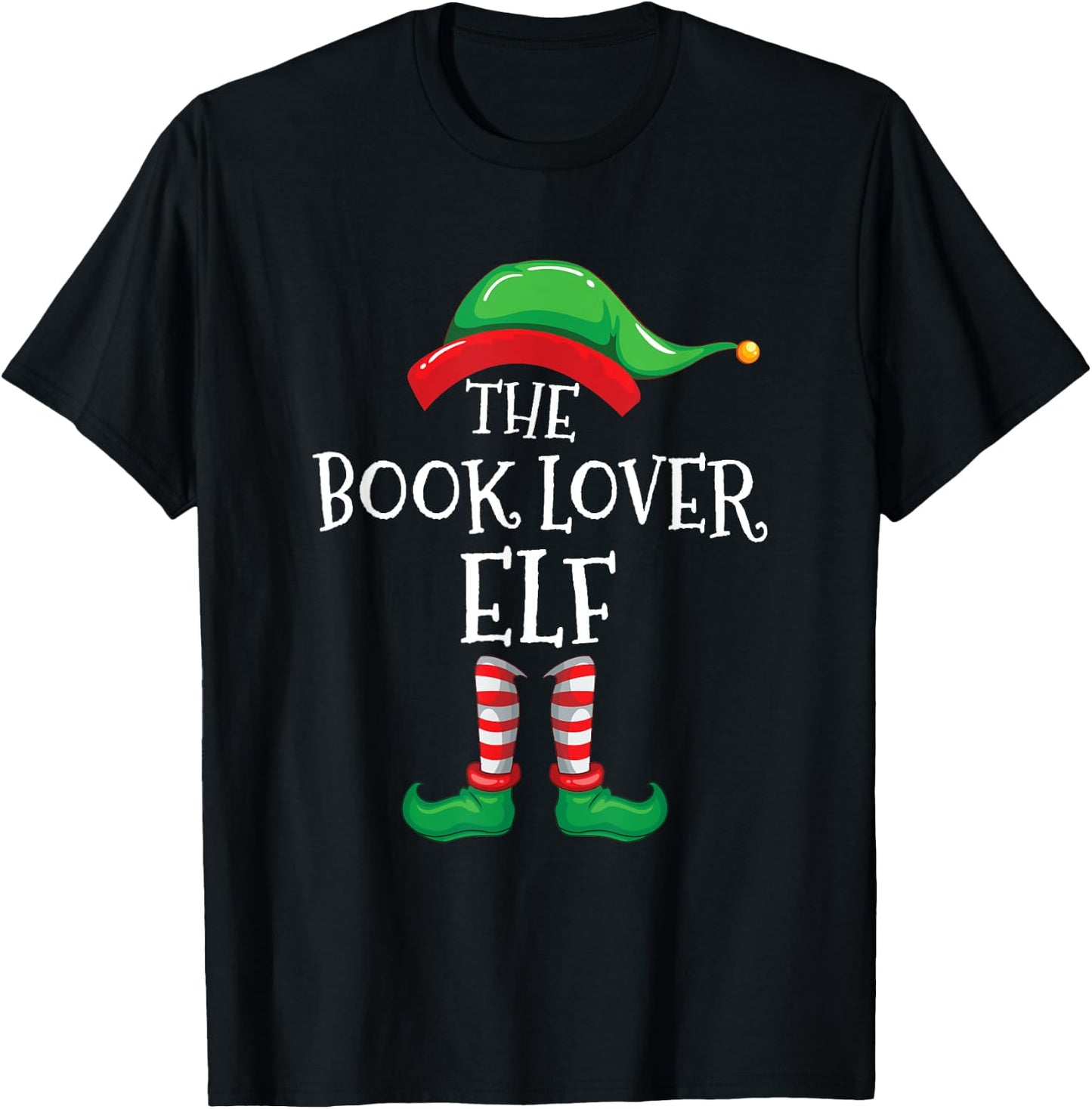 The Book Lover Elf Christmas Books Reading Lover Gift T-Shirt - T-Shirt | Black