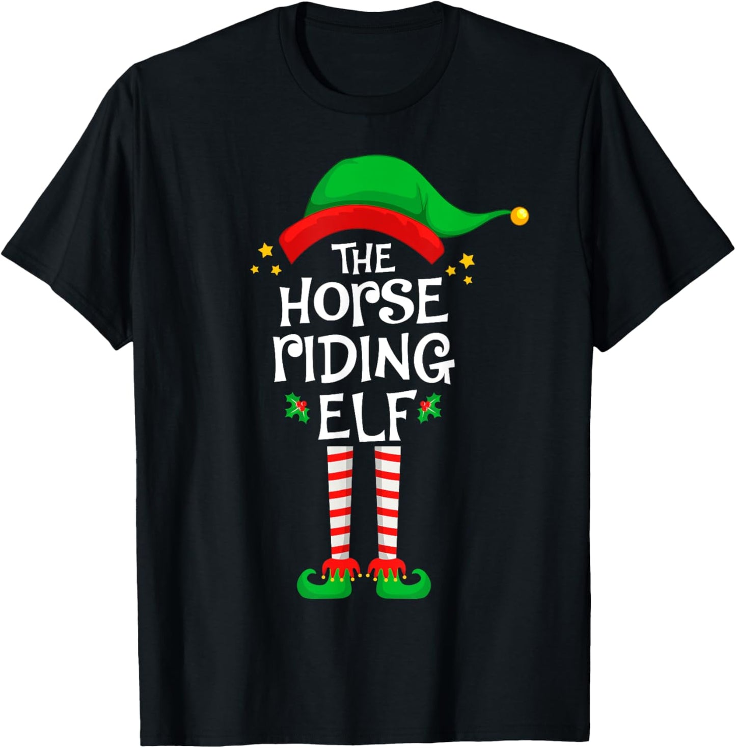 The Horse Riding Elf Christmas Family Matching Group T-Shirt - T-Shirt | Black