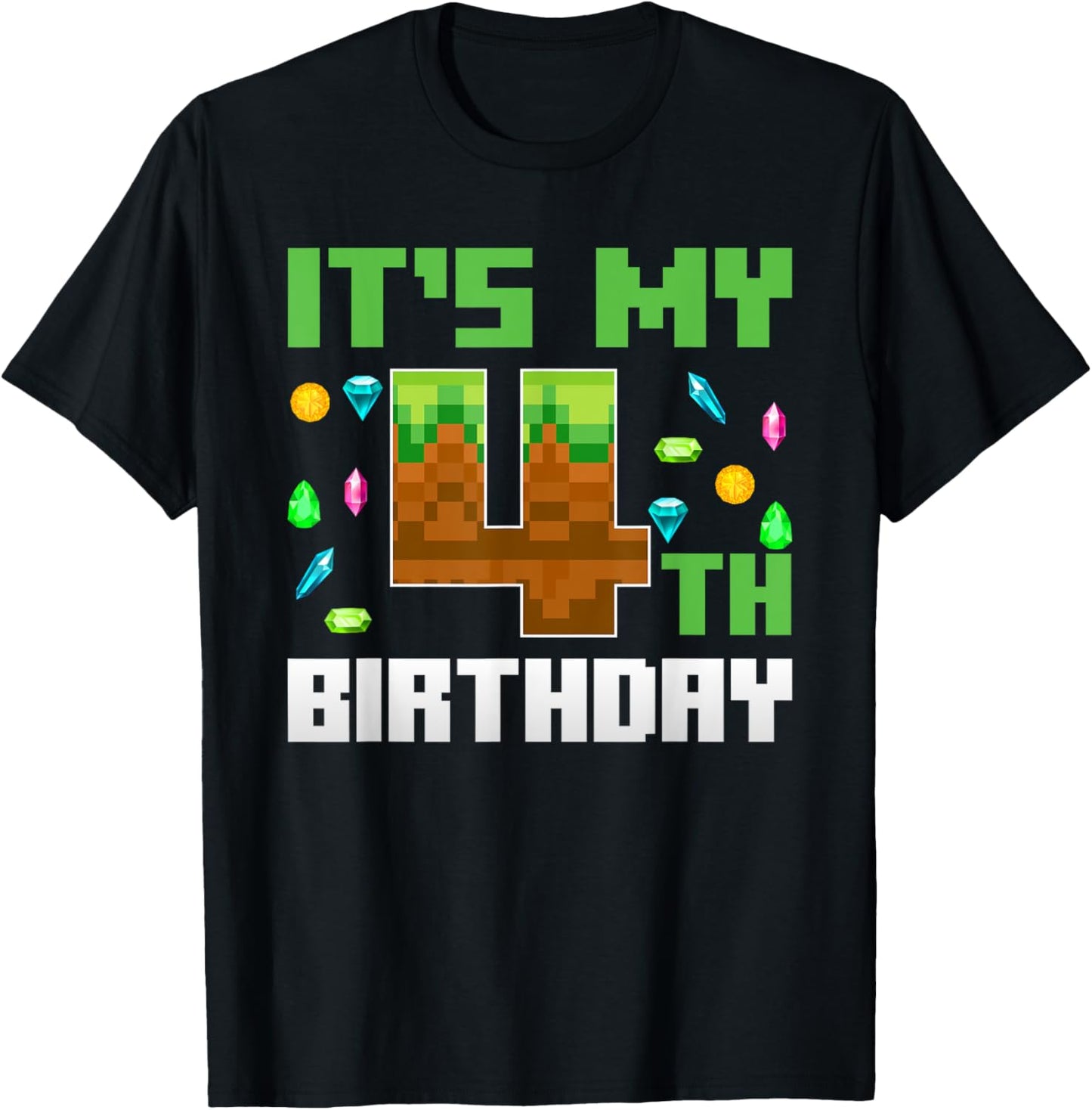 Boys Kids 4th Birthday It's My 4th Birthday Video Game Pixel T-Shirt - T-Shirt | Black