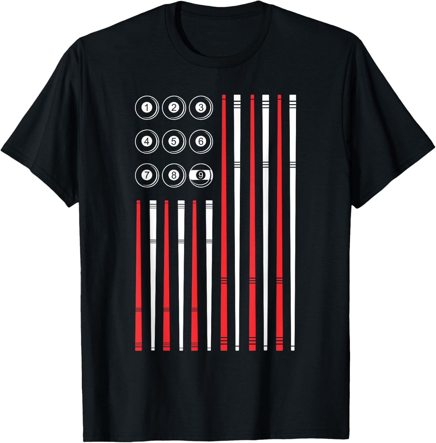 USA American Flag Shooting Pool Sticks And Balls Billiards T-Shirt - T-Shirt | Black