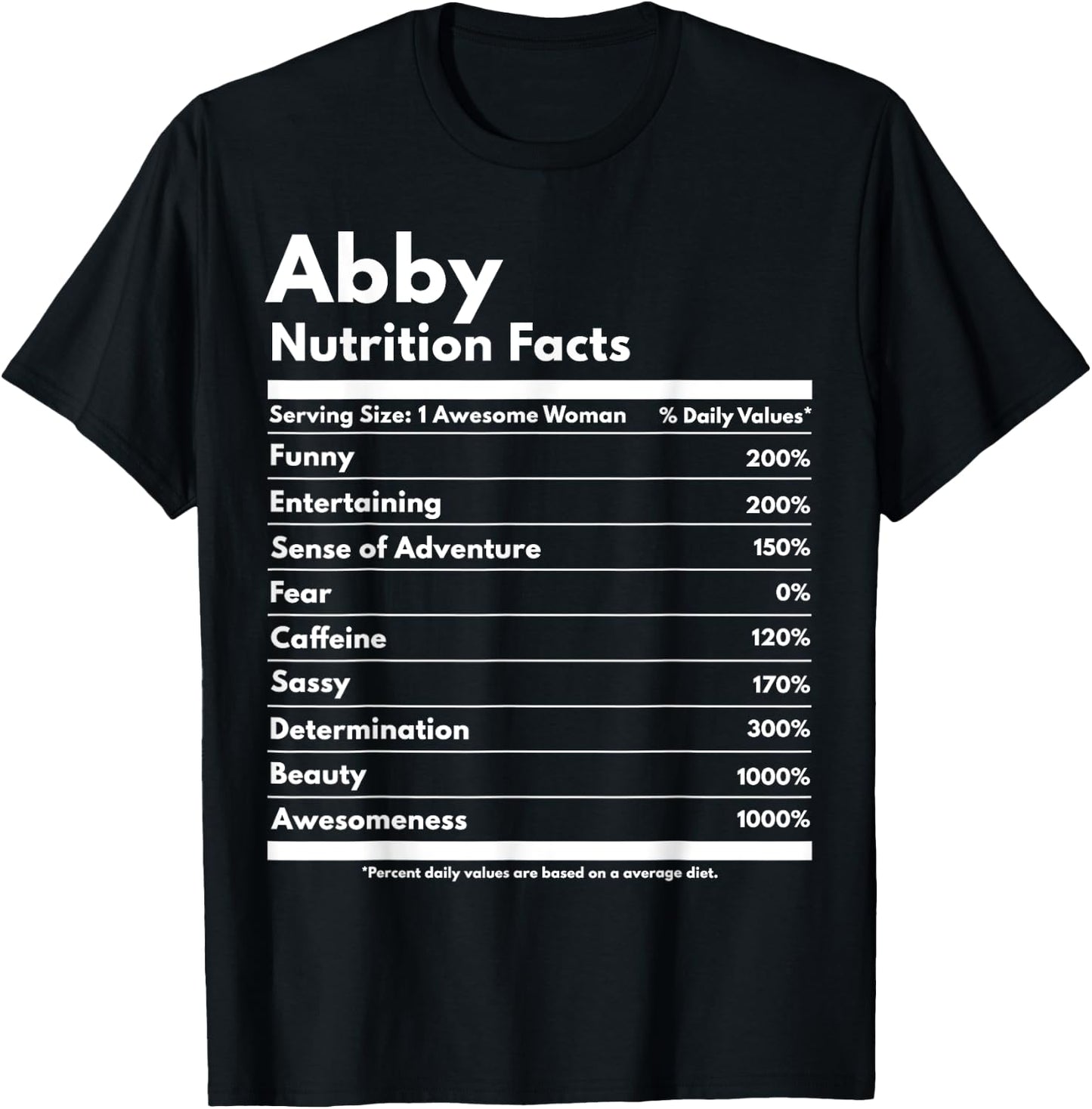 Abby Nutrition Facts Gift Funny Personalized Name Abby T-Shirt - T-Shirt | Black
