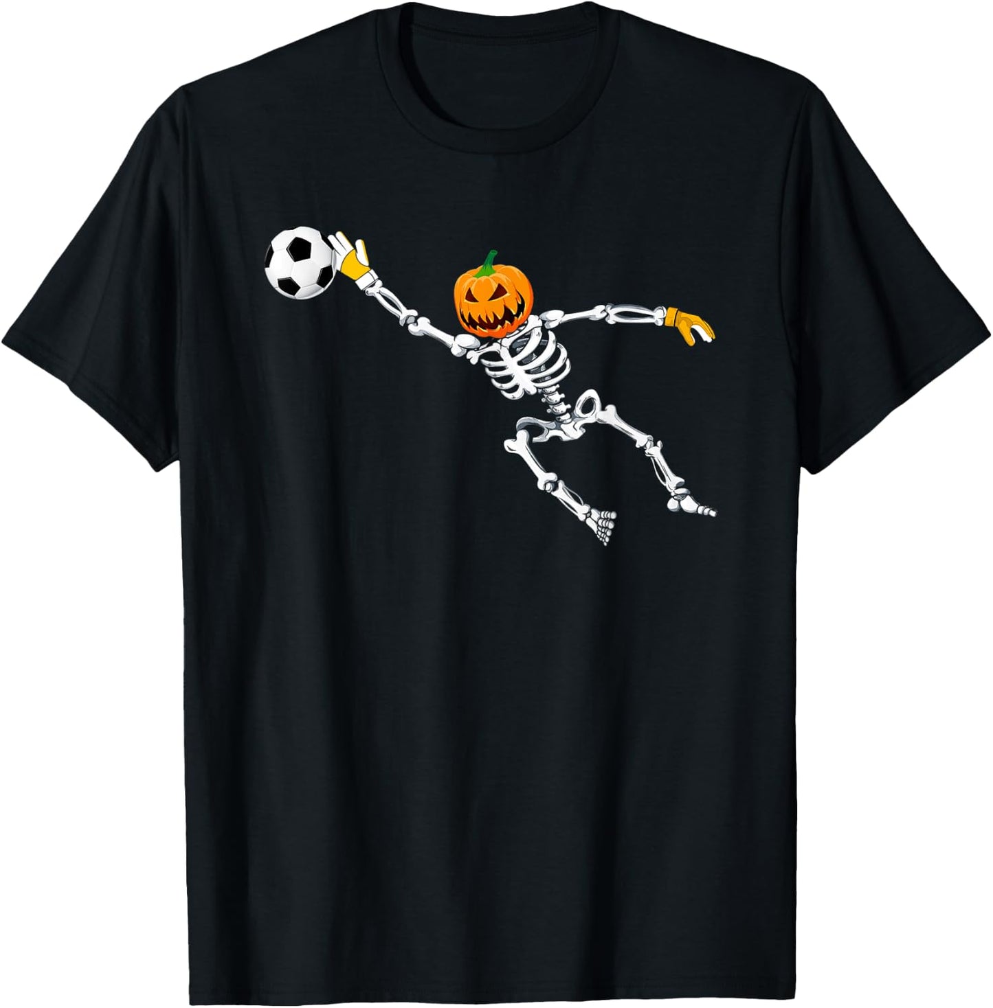Skeleton Soccer Goalkeeper Halloween Pumpkin Goalie T-Shirt - T-Shirt | Black