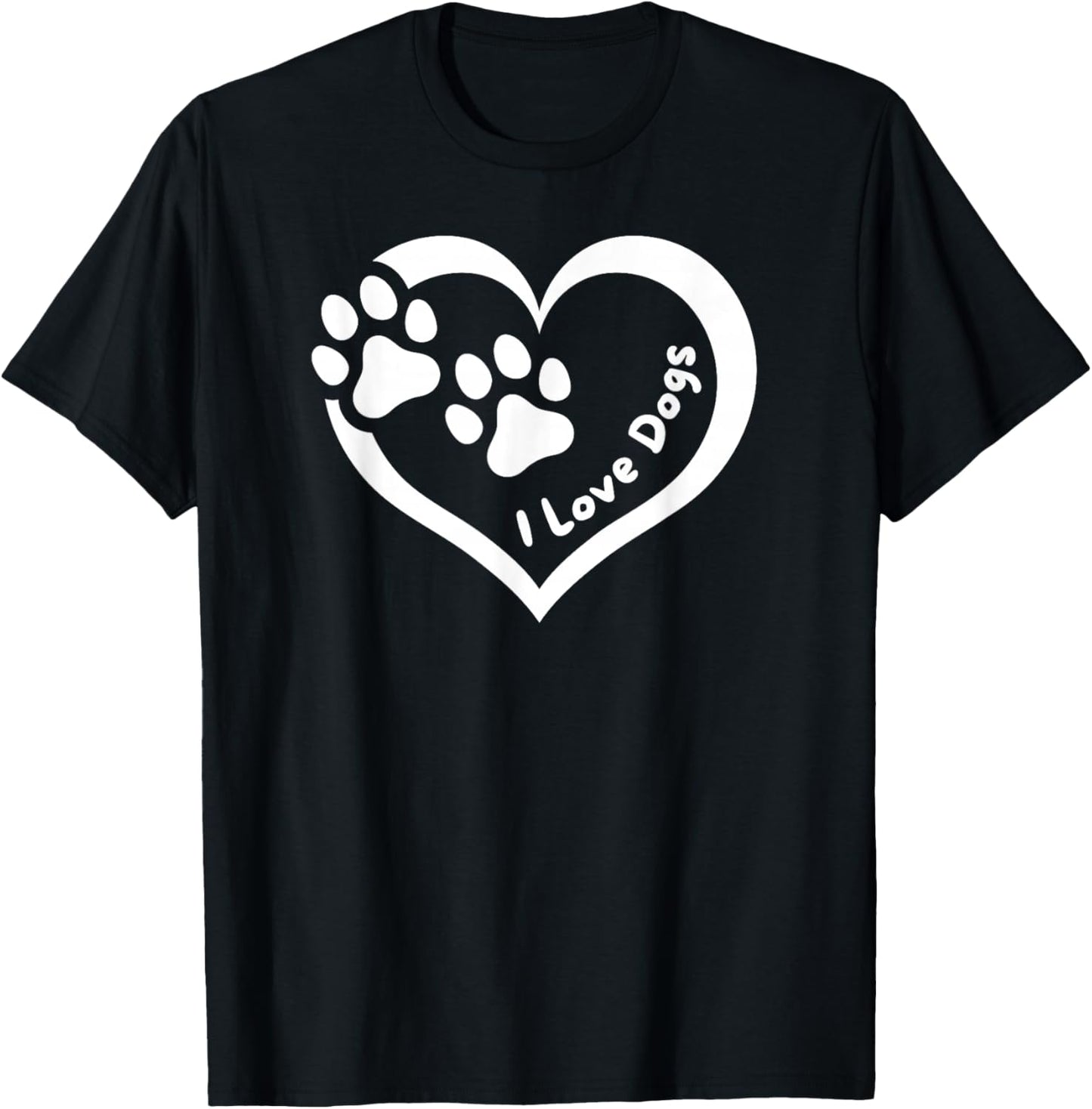 I Love Dogs Heart with Paws - Fun Design for Pet Lovers T-Shirt - T-Shirt | Black