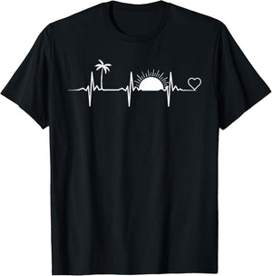 Life Is Really Good Beach Heartbeat Summer Beach Vacation T-Shirt - T-Shirt | Black