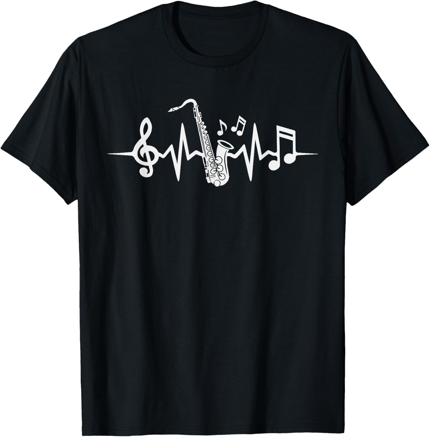 Saxophonist Jazz Musician Heartbeat Saxophone T-Shirt - T-Shirt | Black