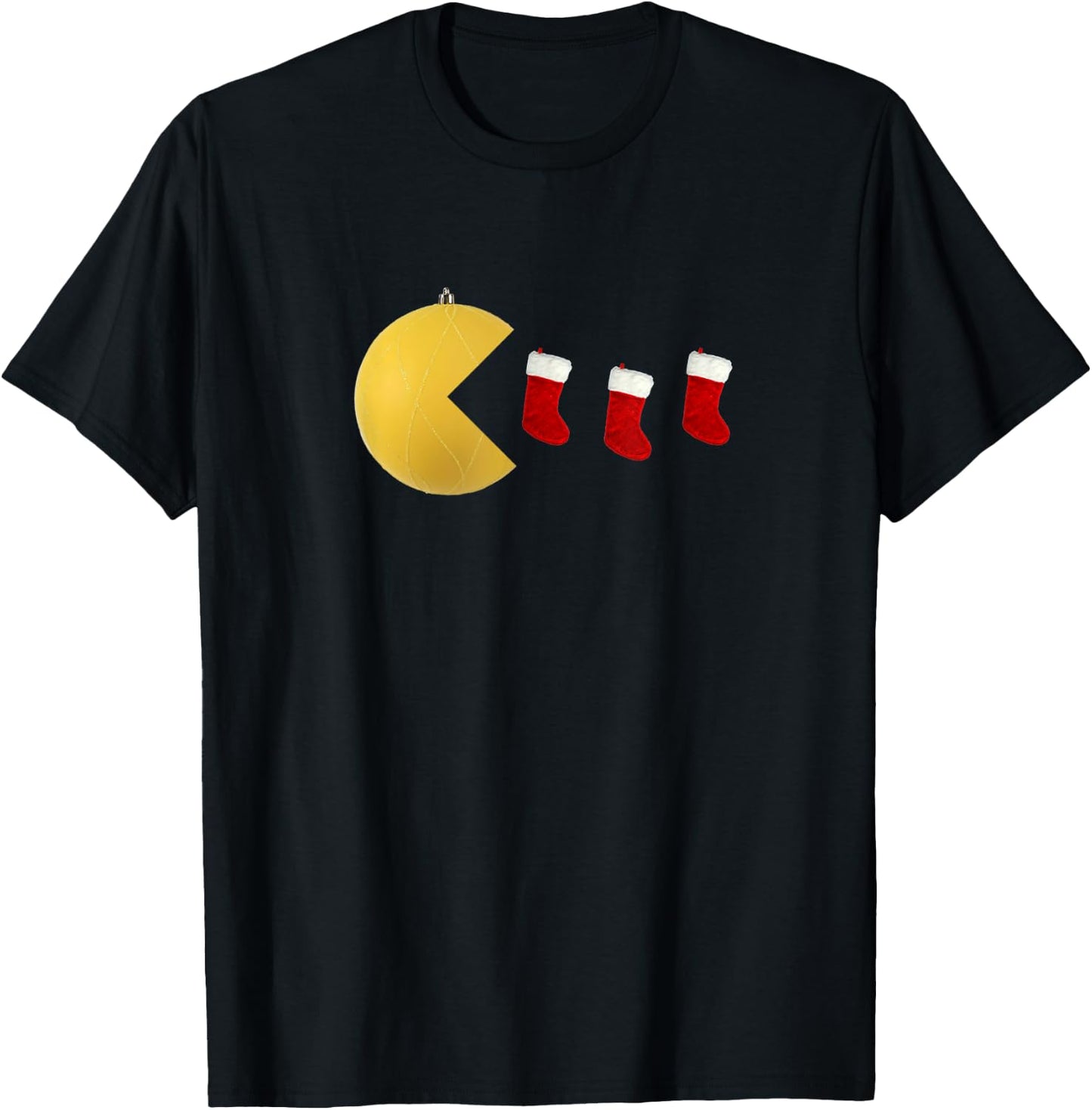 Arcade Style Christmas Ornament Stocking Retro Design T-Shirt - T-Shirt | Black