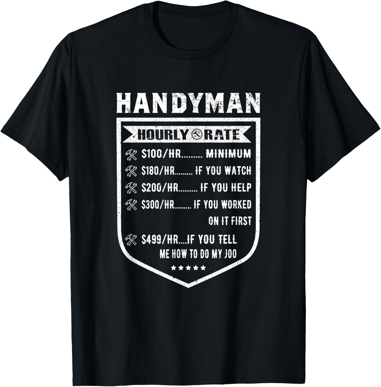 Funny Handyman Hourly Rate Labor Price Chart T-Shirt - T-Shirt | Black