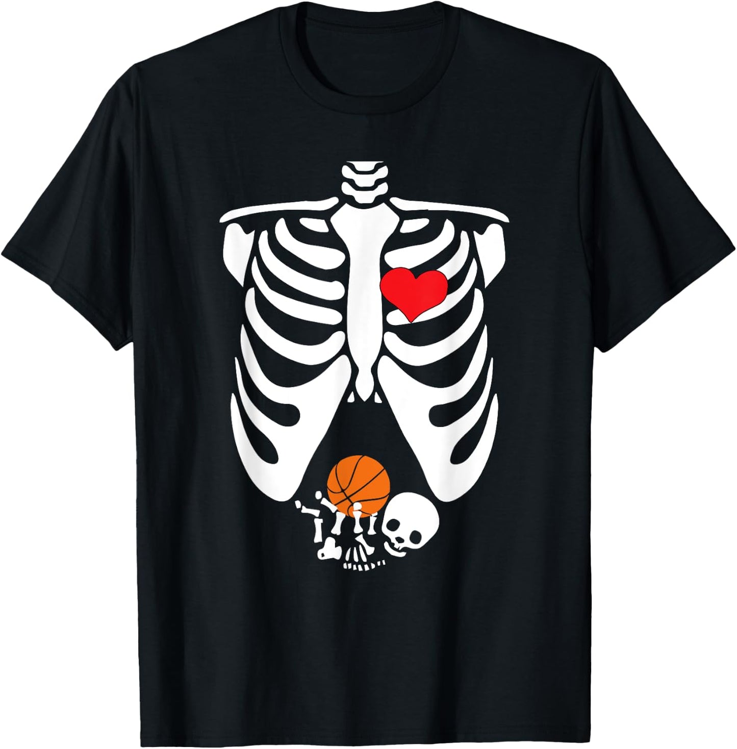 Funny Skeleton Baby Pregnant Halloween Basketball T-Shirt - T-Shirt | Black