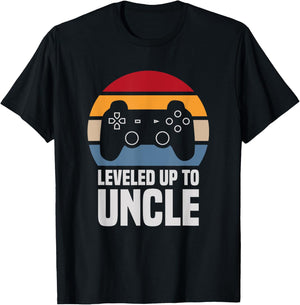 Leveled Up To Uncle Gift Gamer Gaming Pregnancy Announcement T-Shirt - T-Shirt | Black