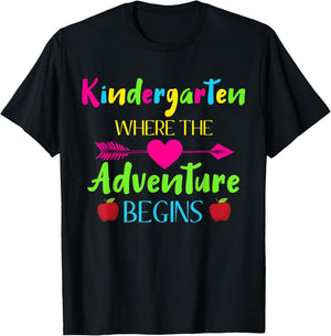 Kindergarten Where The Adventure Begins Kinder Teacher Gift T-Shirt - T-Shirt | Black