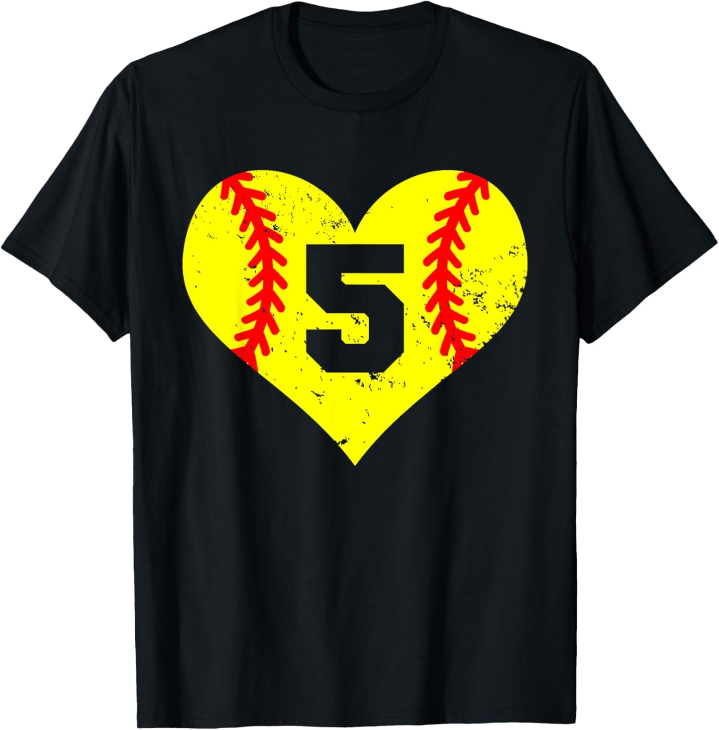 Softball Number 5 Jersey Funny Softball Heart Game Day T-Shirt - T-Shirt | Black