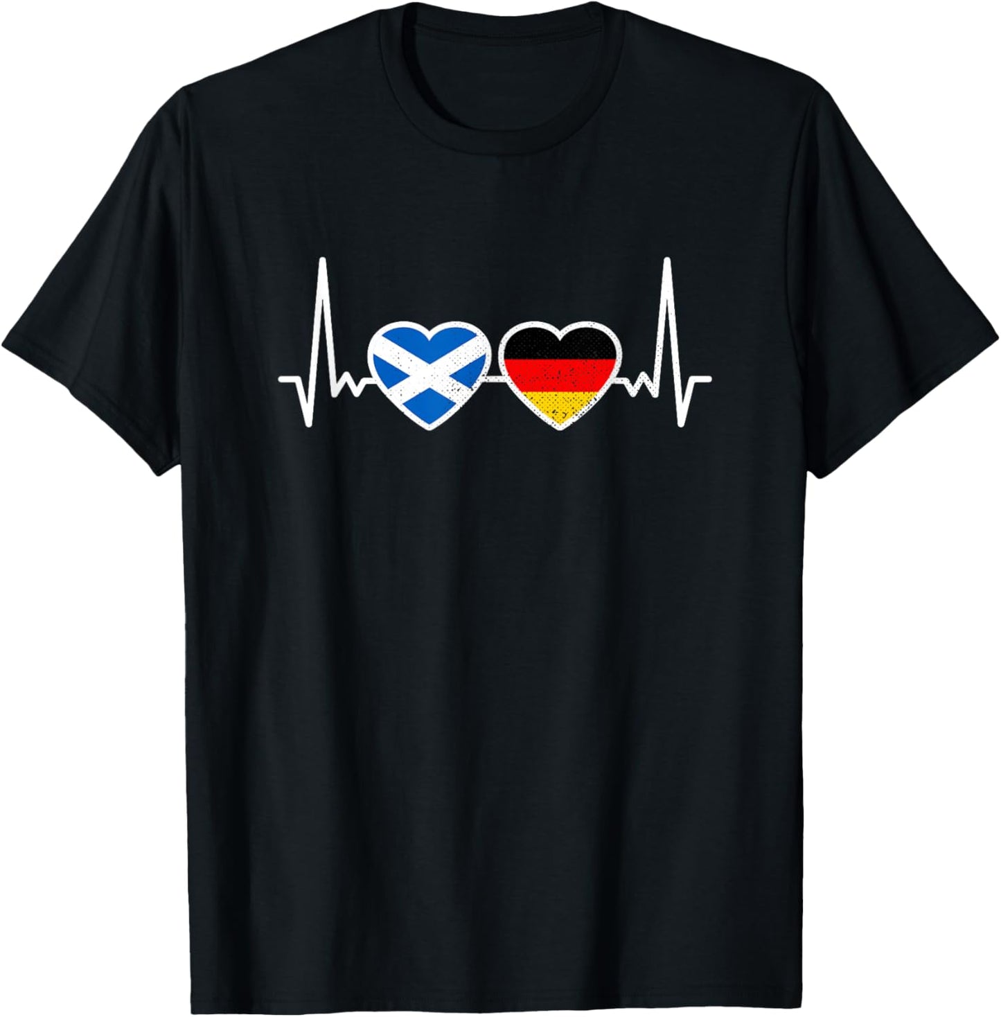 Schottland Deutschland Vintage Herzschlag Flagge Schotte T-Shirt - T-Shirt | Black