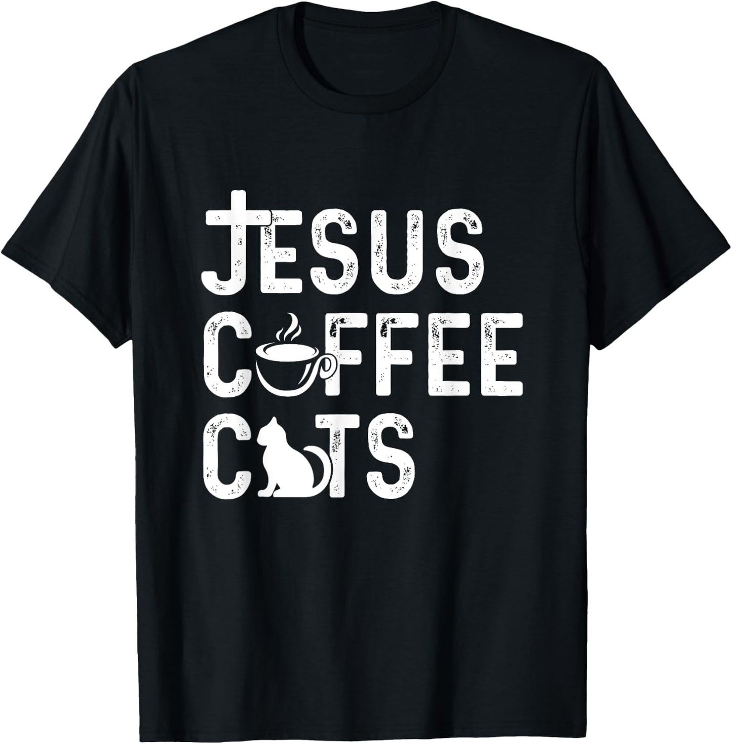 Christian Jesus, Coffee, Cats - Religous Cat Caffeine Lover Men Women Girls Kids T-Shirt - T-Shirt | Black