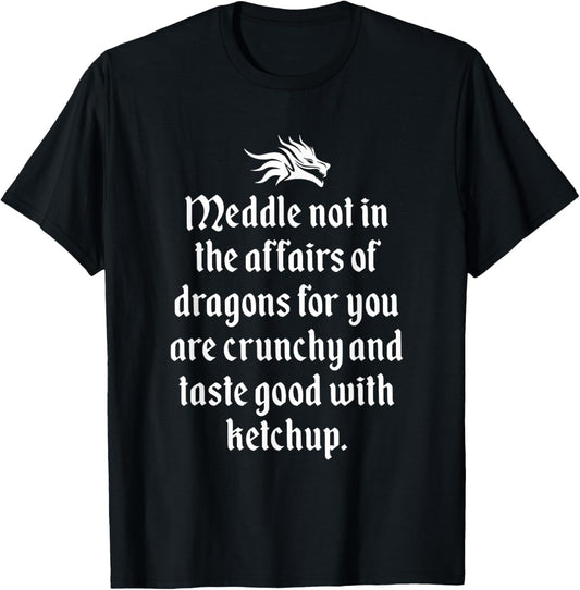Funny Likes Dragons & Loves Ketchup Joke T-Shirt - T-Shirt | Black