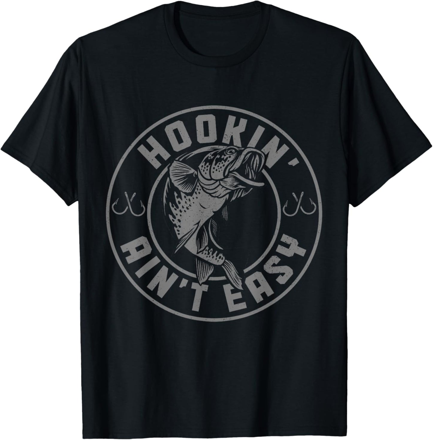 Hookin' Ain't Easy Funny Fishing Fisherman Vintage T-Shirt - T-Shirt | Black
