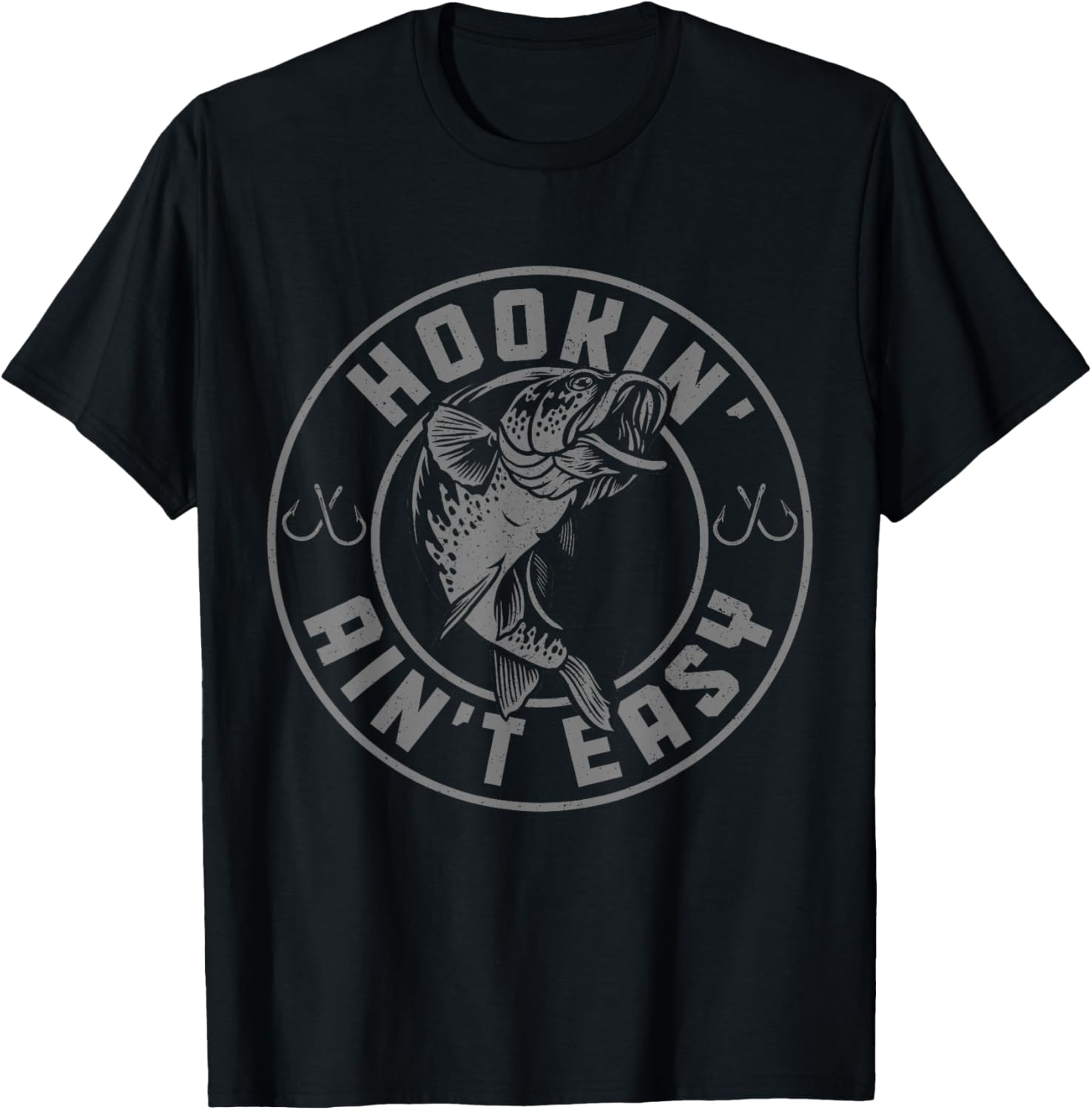 Hookin' Ain't Easy Funny Fishing Fisherman Vintage T-Shirt - T-Shirt | Black