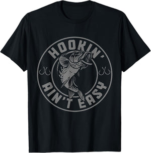 Hookin' Ain't Easy Funny Fishing Fisherman Vintage T-Shirt - T-Shirt | Black