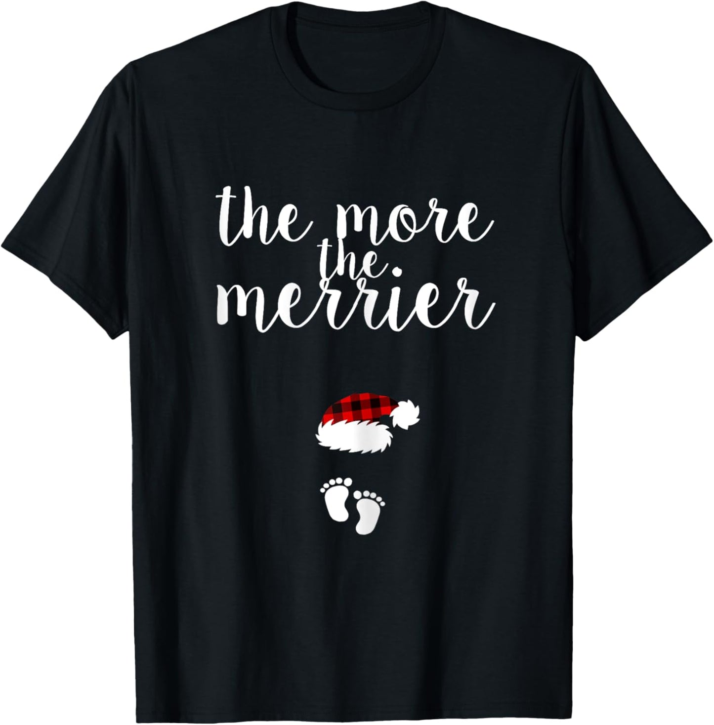 Pregnancy Christmas Pregnant Reveal The More The Merrier T-Shirt - T-Shirt | Black