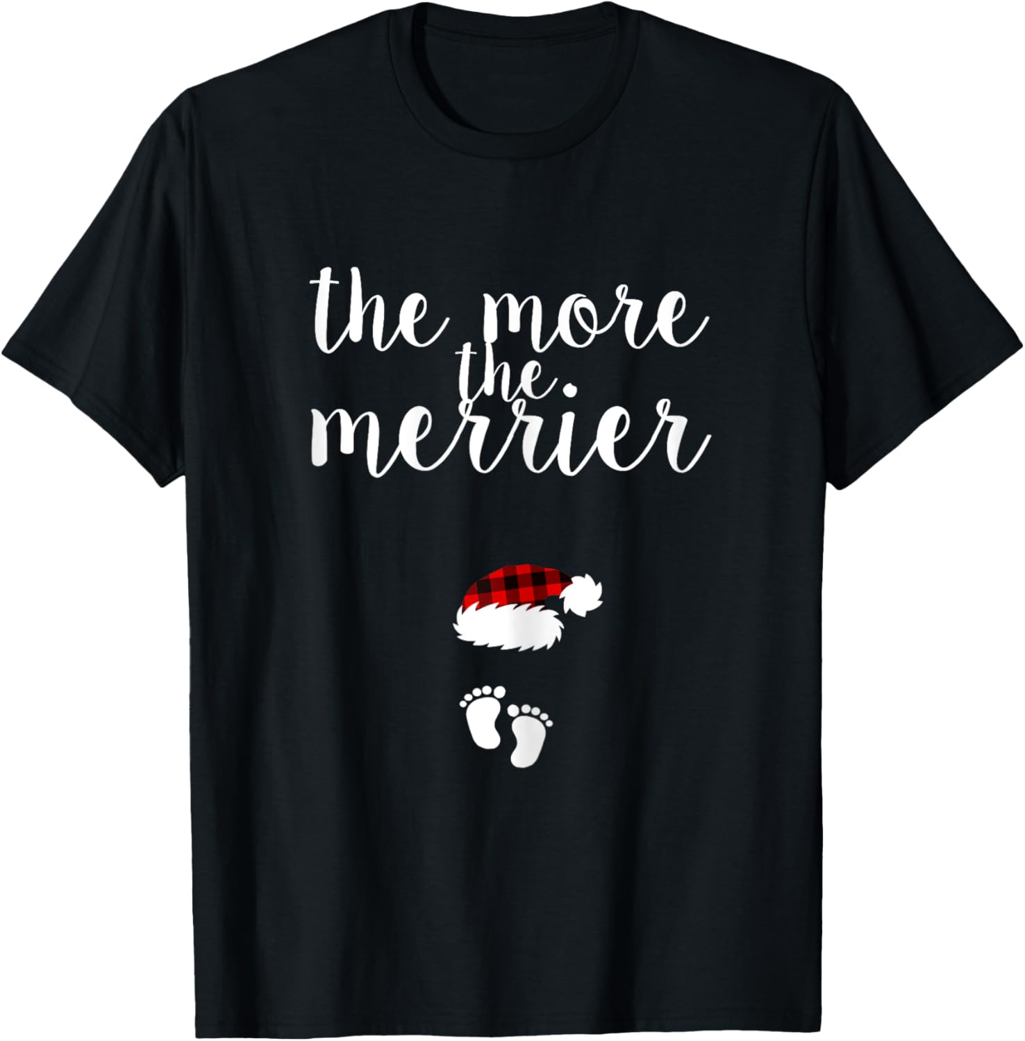 Pregnancy Christmas Pregnant Reveal The More The Merrier T-Shirt - T-Shirt | Black