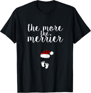Pregnancy Christmas Pregnant Reveal The More The Merrier T-Shirt - T-Shirt | Black