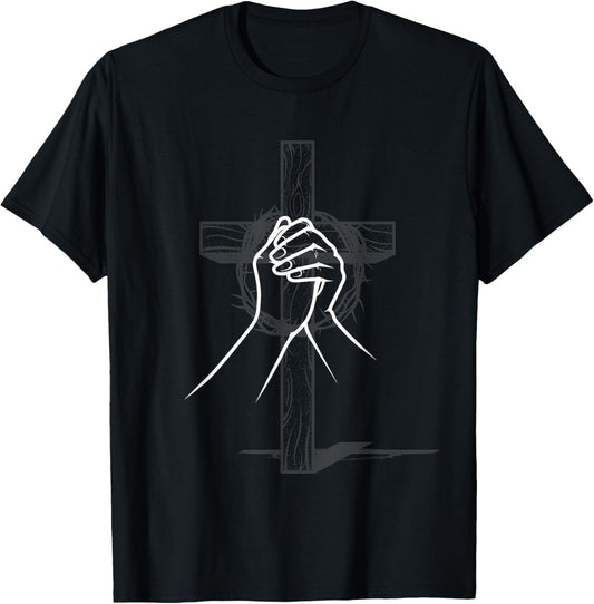 Cross Praying Hands Prayer Christian Gifts T-Shirt - T-Shirt | Black