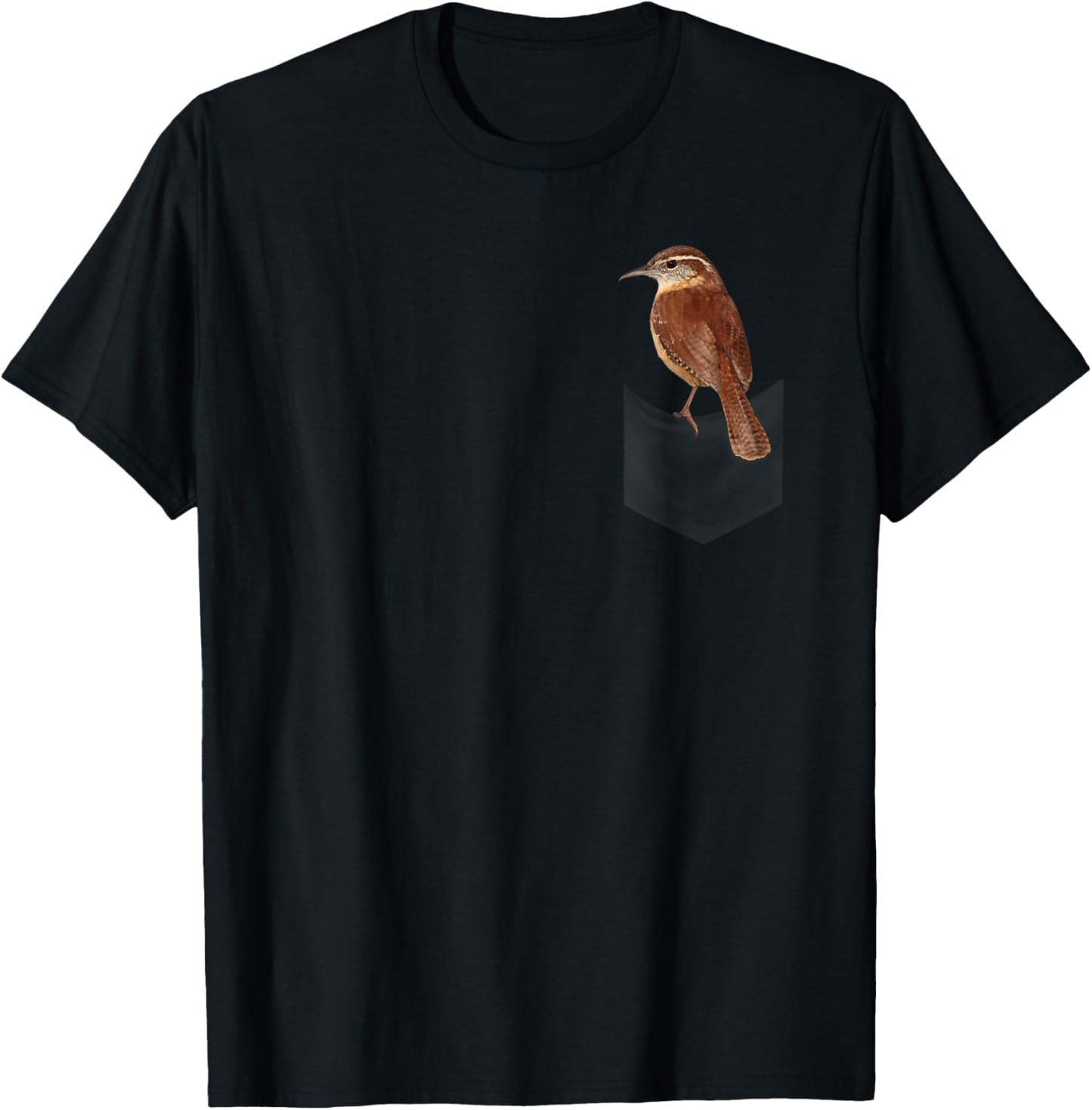 Carolina wren bird on fake pocket on chest T-Shirt - T-Shirt | Black