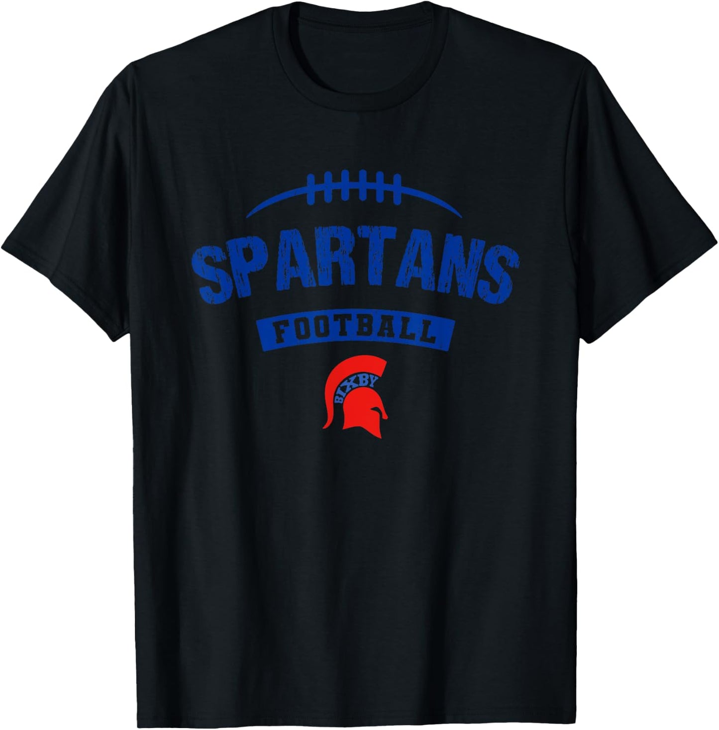 Bixby Spartans Logo Football Distressed HS T-Shirt - T-Shirt | Black
