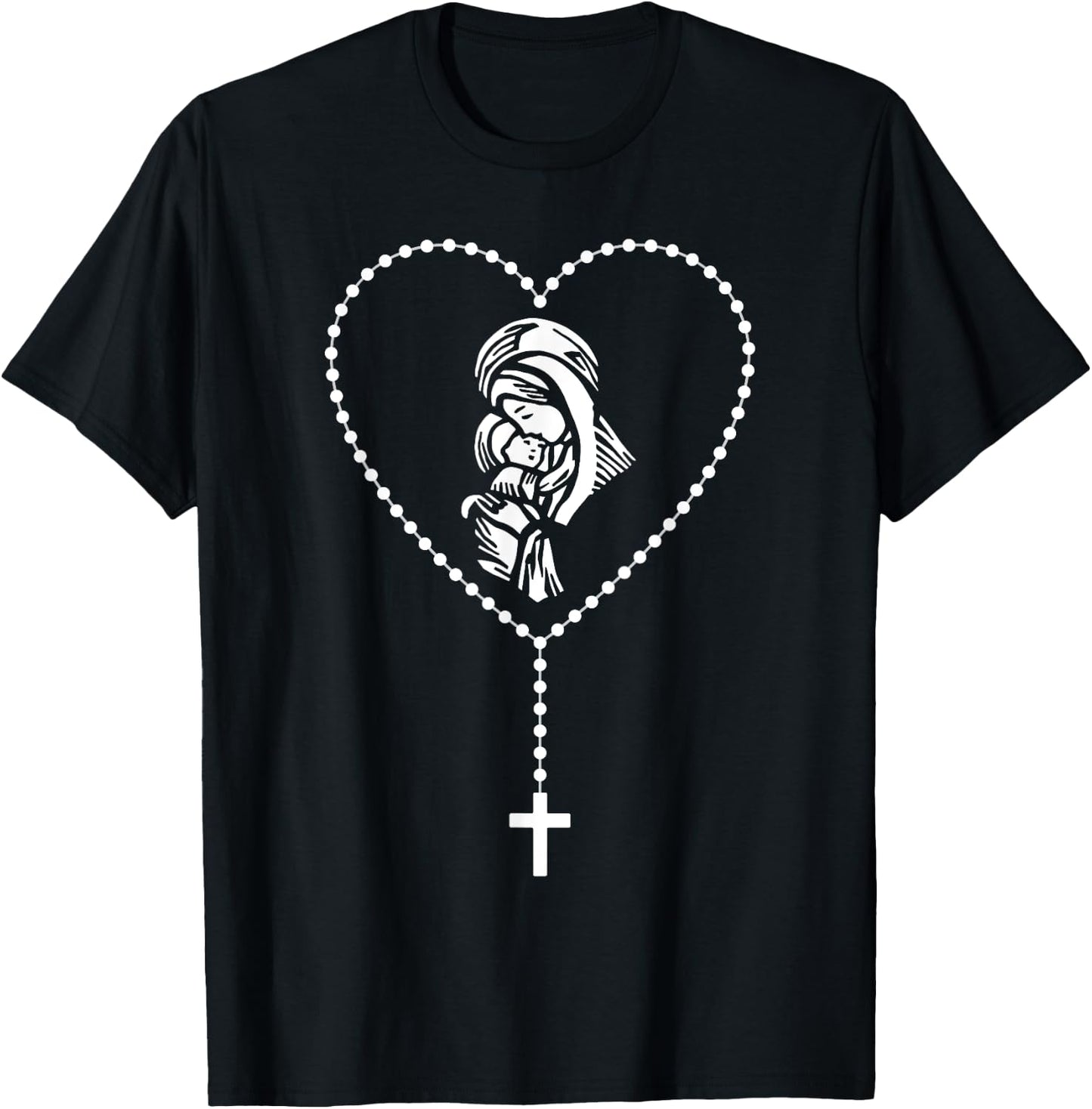 Rosary Cross Virgin Mary Jesus Catholic Faith Christian Gift T-Shirt - T-Shirt | Black