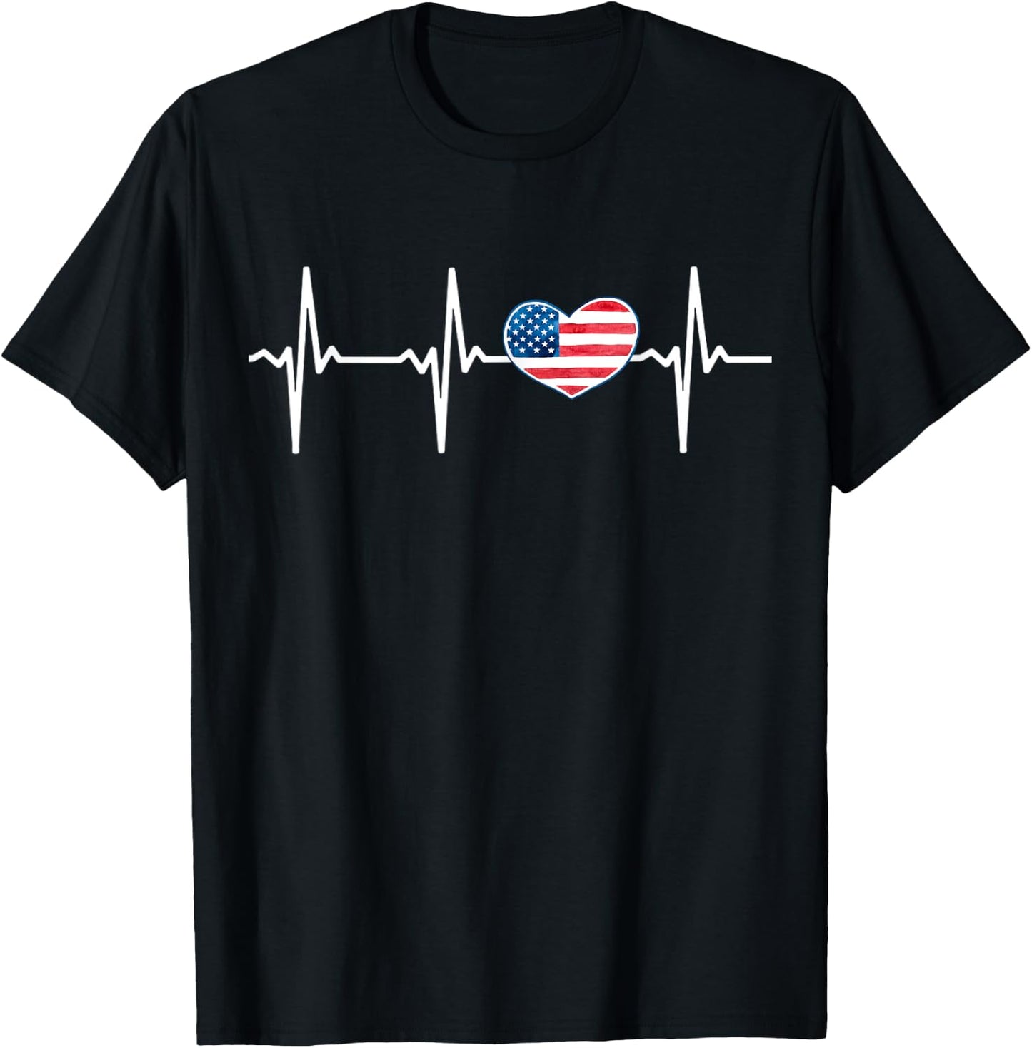 Heartbeat EKG America Heart Love Patriotic 4th of July T-Shirt - T-Shirt | Black