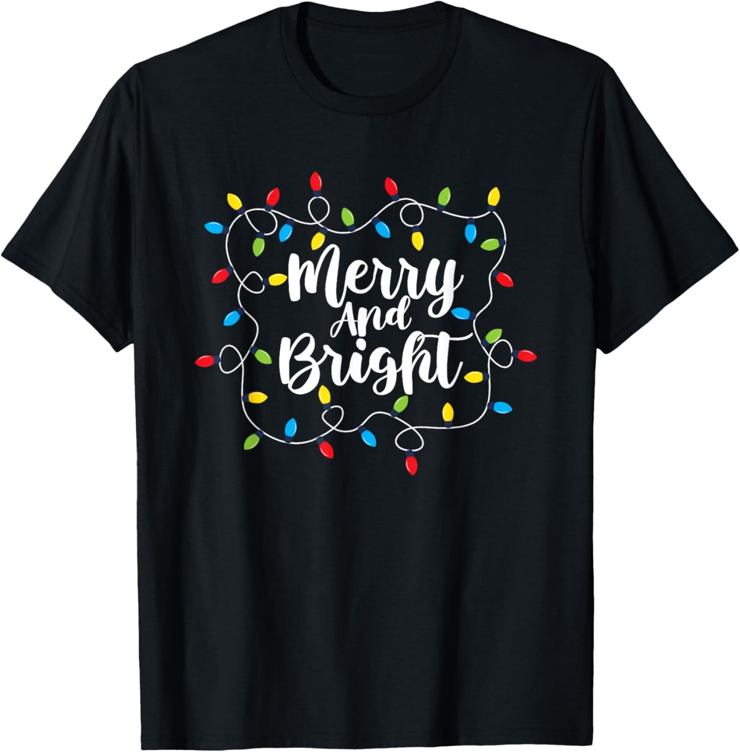 Merry And Bright Santa Christmas Xmas Lights Pajamas Holiday T-Shirt - T-Shirt | Black