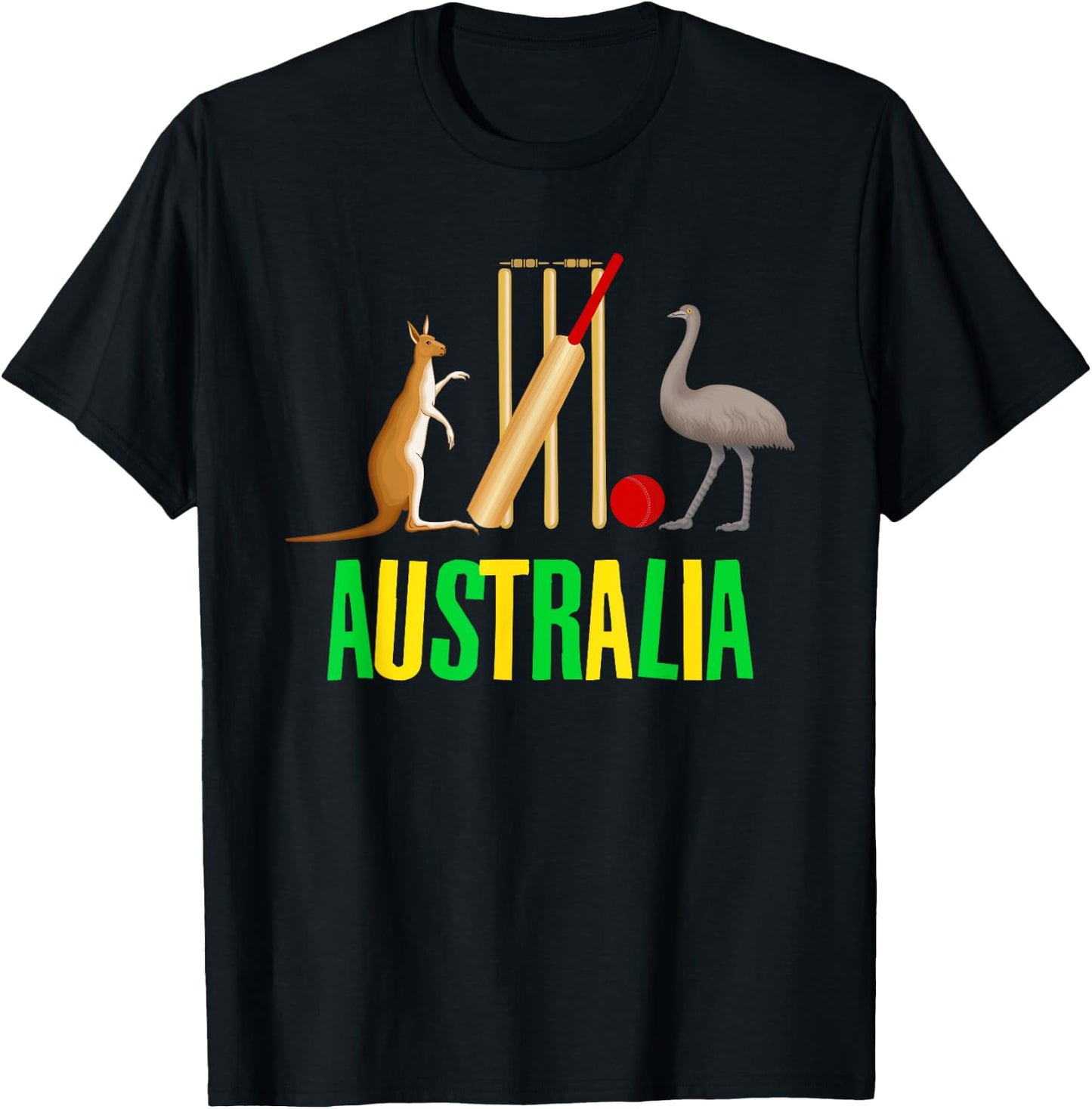 Australian Cricket Symbol Kangaroo Emu Graphic Funny T-Shirt - T-Shirt | Black