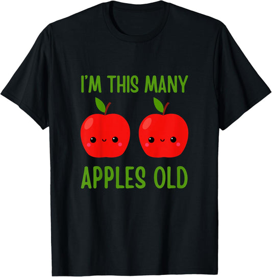 Kids I'm This Many Apples Old - Fruit Lover 2nd Birthday 2 Years T-Shirt - T-Shirt | Black