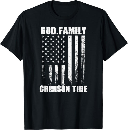 Minden Crimson Tide God. Family. Vintage USA Flag T-Shirt - T-Shirt | Black