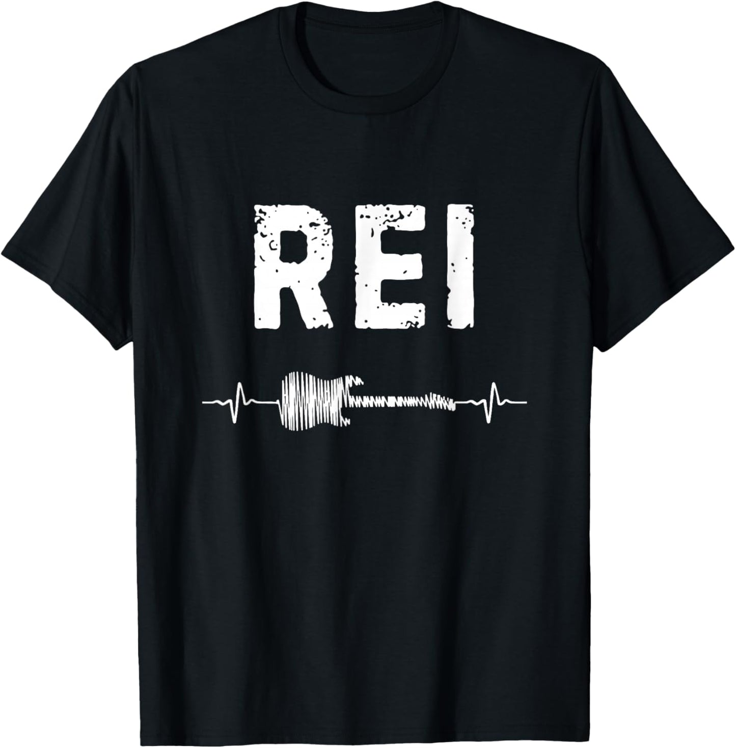 Rei Guitar Heartbeat Music Guitarist Retro Vintage T-Shirt - T-Shirt | Black