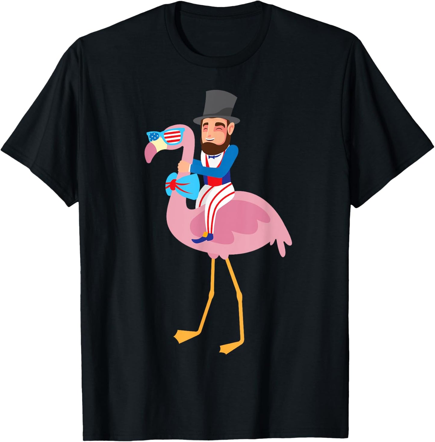 Abraham Lincoln Flamingo 4th Of July American Flag Gift T-Shirt - T-Shirt | Black