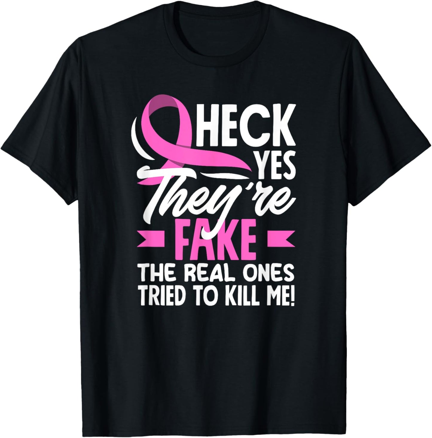 Breast Cancer Warrior Fake Boobs Breast Cancer Awareness T-Shirt - T-Shirt | Black