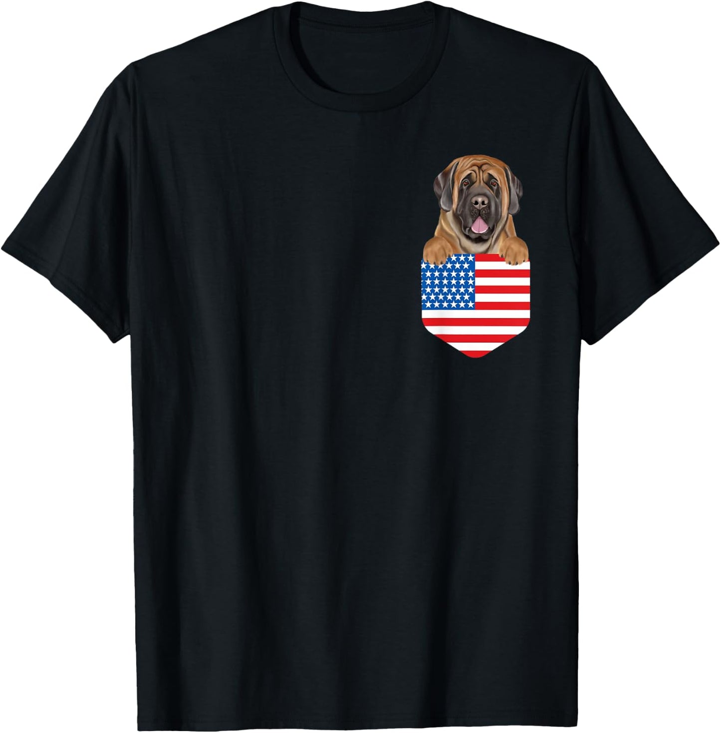 America Flag Mastiff Dog In Pocket T-Shirt - T-Shirt | Black