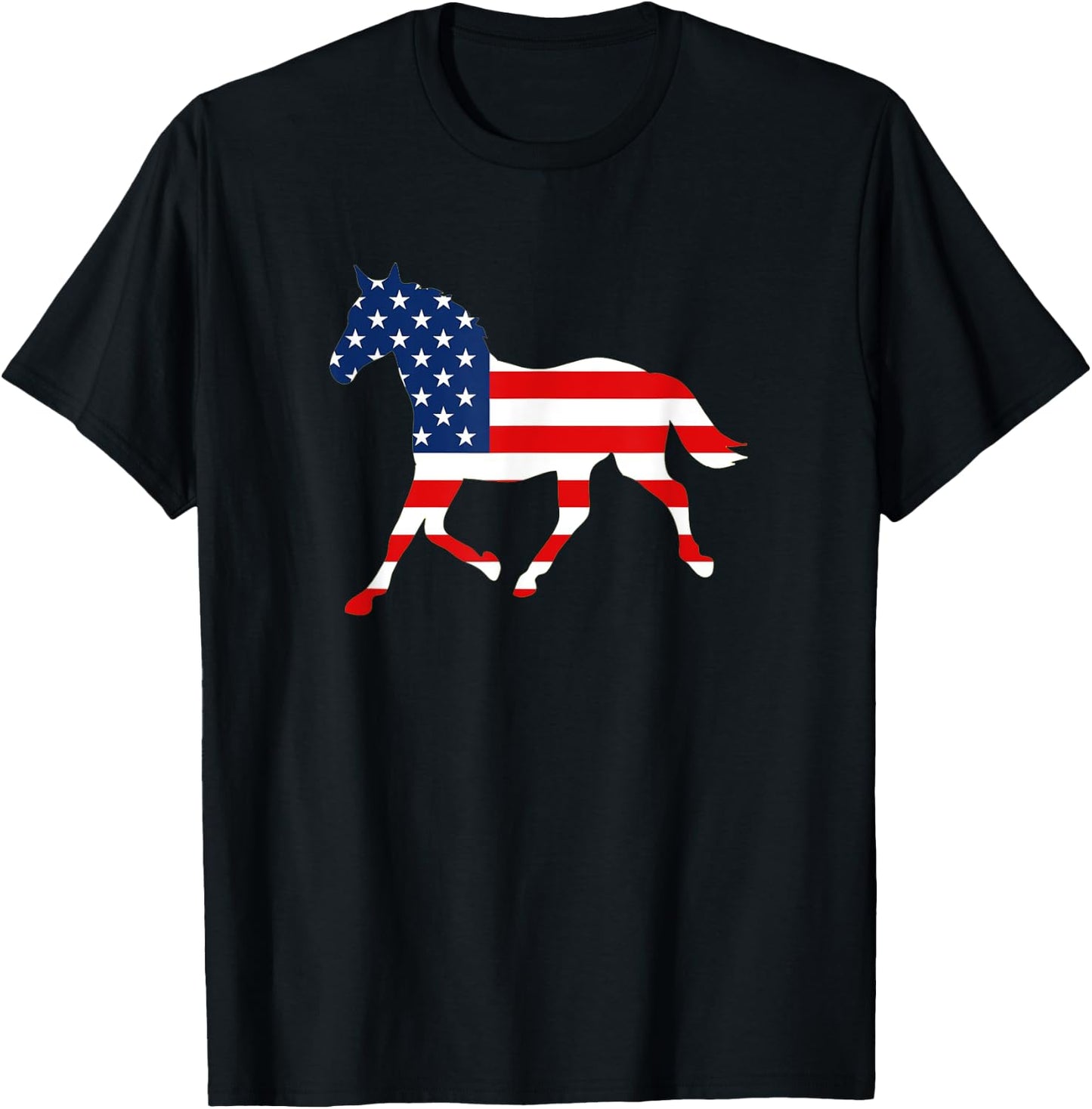 American Patriotic Horse USA Flag July 4th Gift Equestrian T-Shirt - T-Shirt | Black