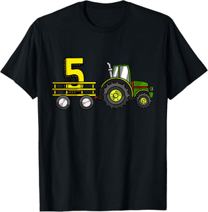 Kids Farm 5 Year Old Barnyard Boys 5th Birthday Tractor T-Shirt - T-Shirt | Black