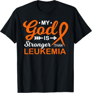 My God is Stronger Than Leukemia Awareness Warrior Fighter T-Shirt - T-Shirt | Black